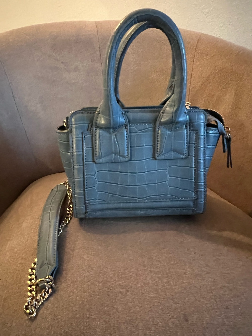 Zara Women’s Croc-Embossed Mini Satchel Handbag in Blue